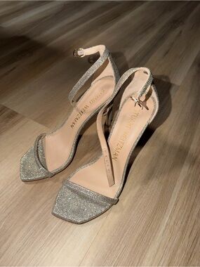 Stuart Weitzman Sparkling Silver Open-Toe Ankle-Strap Heels